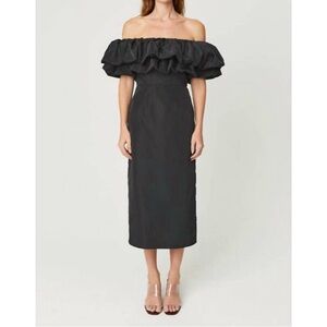 Rhode Viola Off The Shoulder Midi Dress Women’s Size 8 Ruffle Formal Jet Black